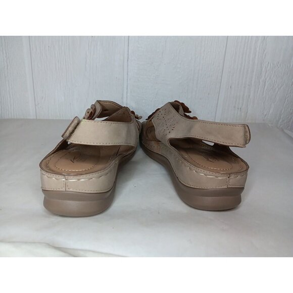 SHIBEVER Sandals Women's 41 US 9.5 Tan Low Wedge Floral Adjustable Heel Strap - Picture 4 of 8